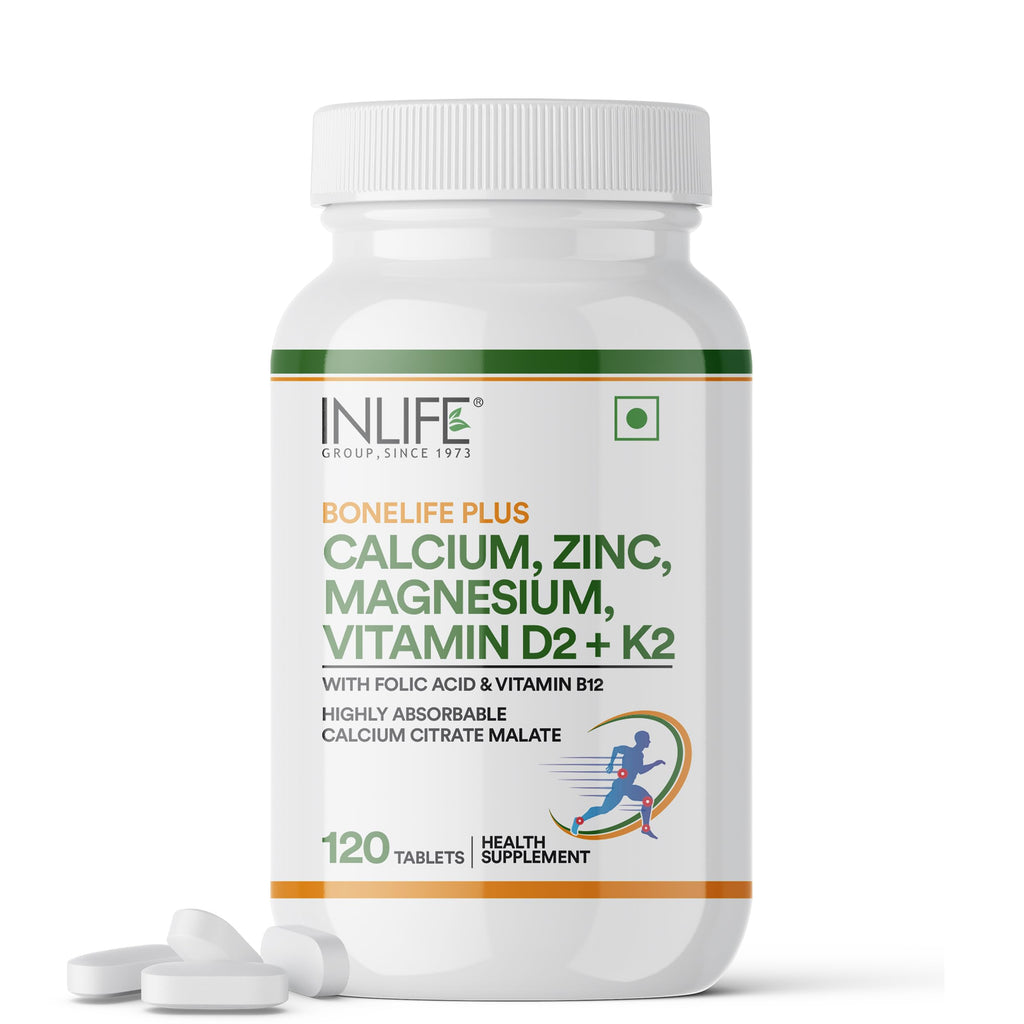 INLIFE Calcium Magnesium Zinc Vitamin D K2 Supplement - 120 Tablets