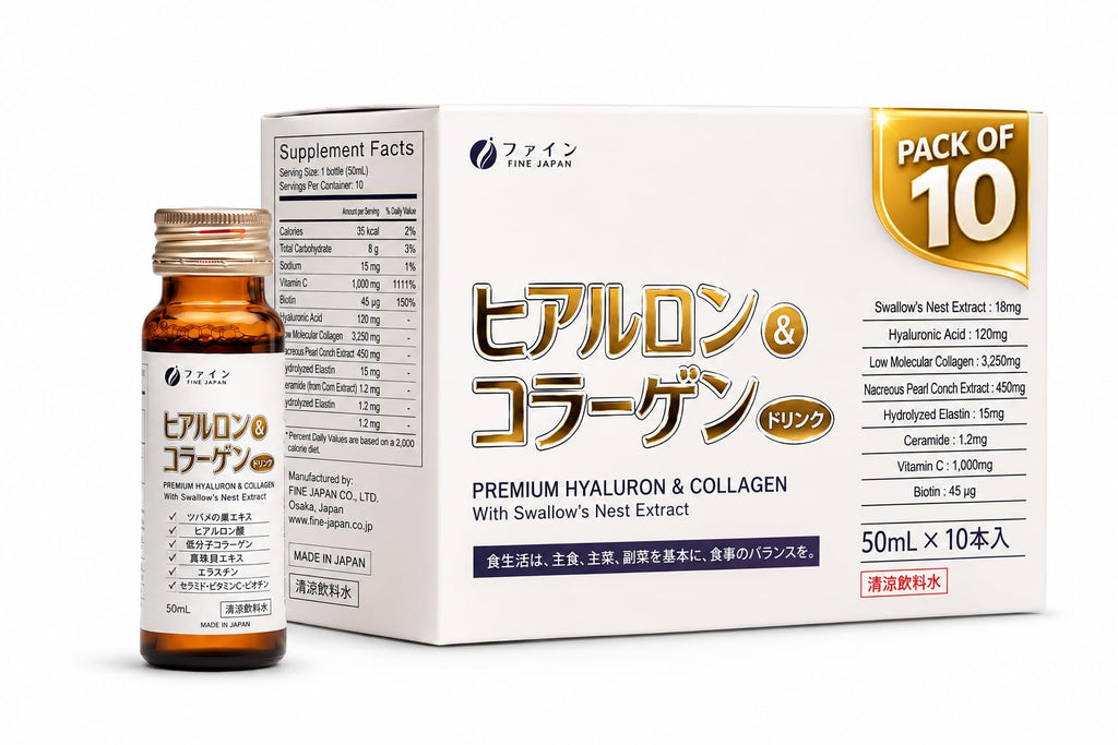 FINE JAPAN Liquid Collagen with Swallow's Nest & Hyaluronic Acid - 10 Bottles