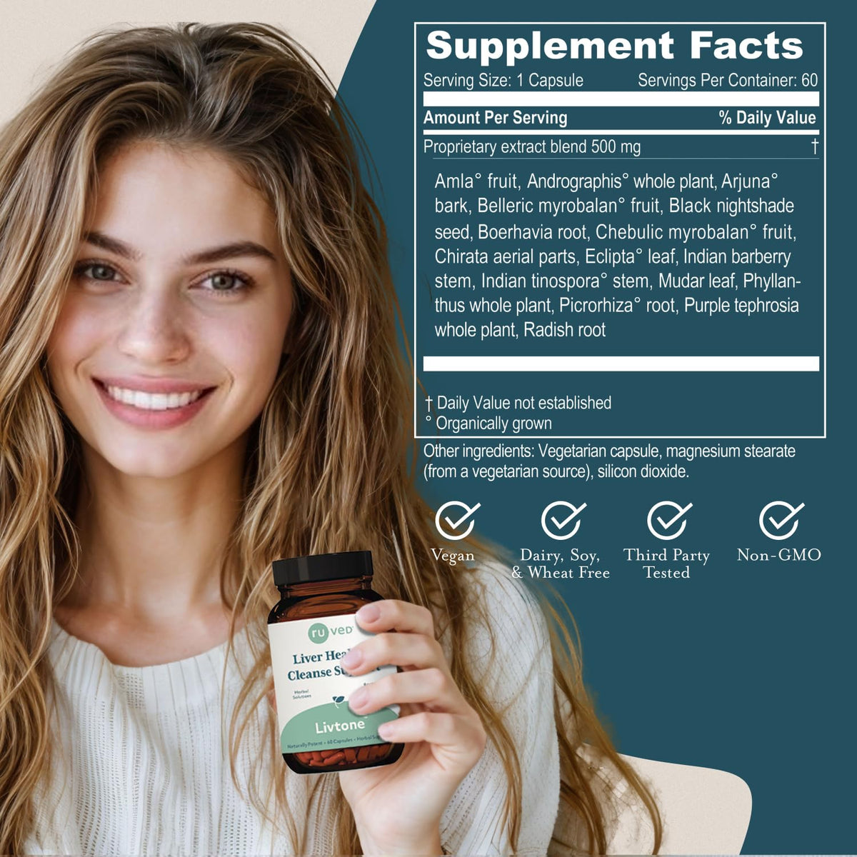 R-U VED LivTone Liver Support Supplement with Amla & Andrographis - 60 Capsules - image 3