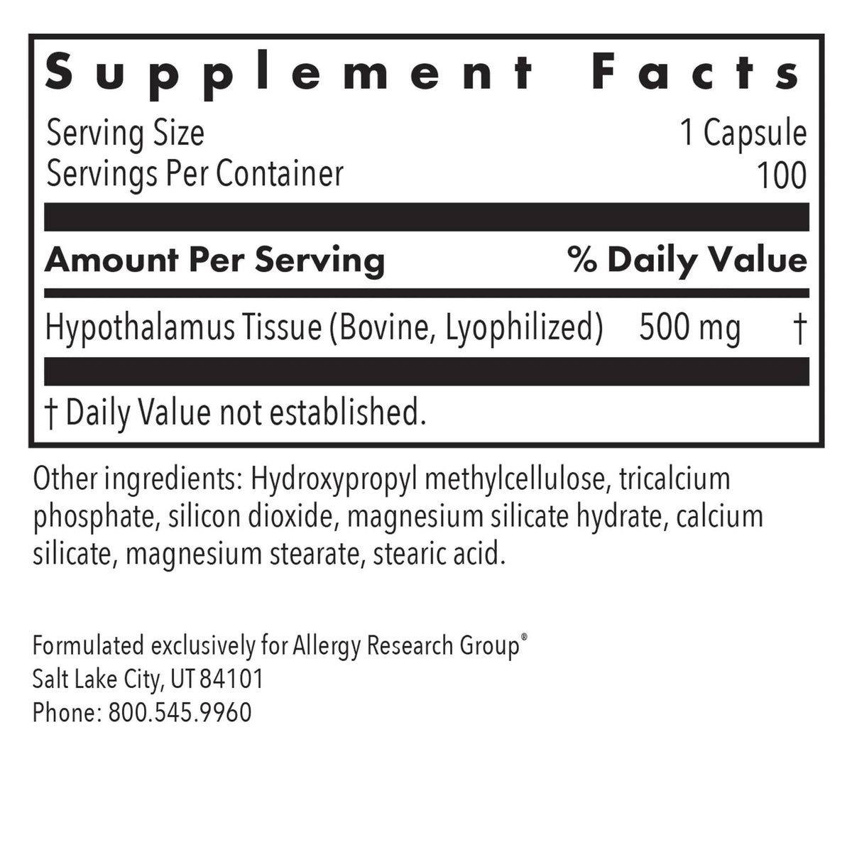 Allergy Research Group Hypothalamus Bovine Glandular 500 mg - image 2