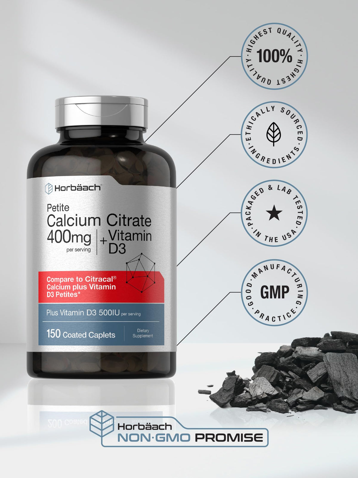 Horbäach Calcium Citrate 400mg with Vitamin D3 - 150 Caplets - image 6