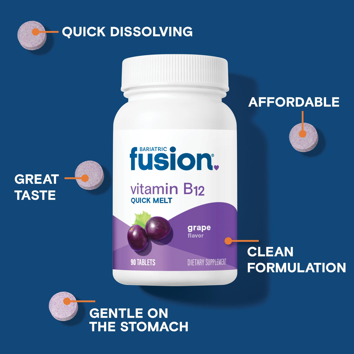 Bariatric Fusion Vitamin B12 1000mcg Sublingual Melts - 90 Tablets - image 3