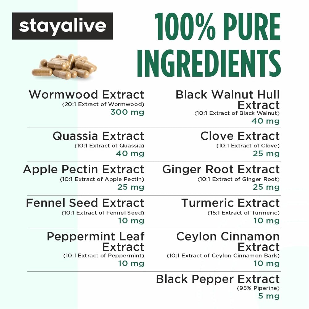 STAY ALIVE Wormwood Black Walnut Clove Complex - 120 Capsules - image 3