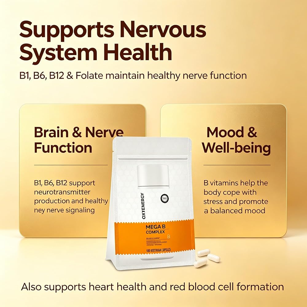 OxyEnergy Mega Vitamin B Complex for Energy & Brain Support - 180 Capsules - image 5
