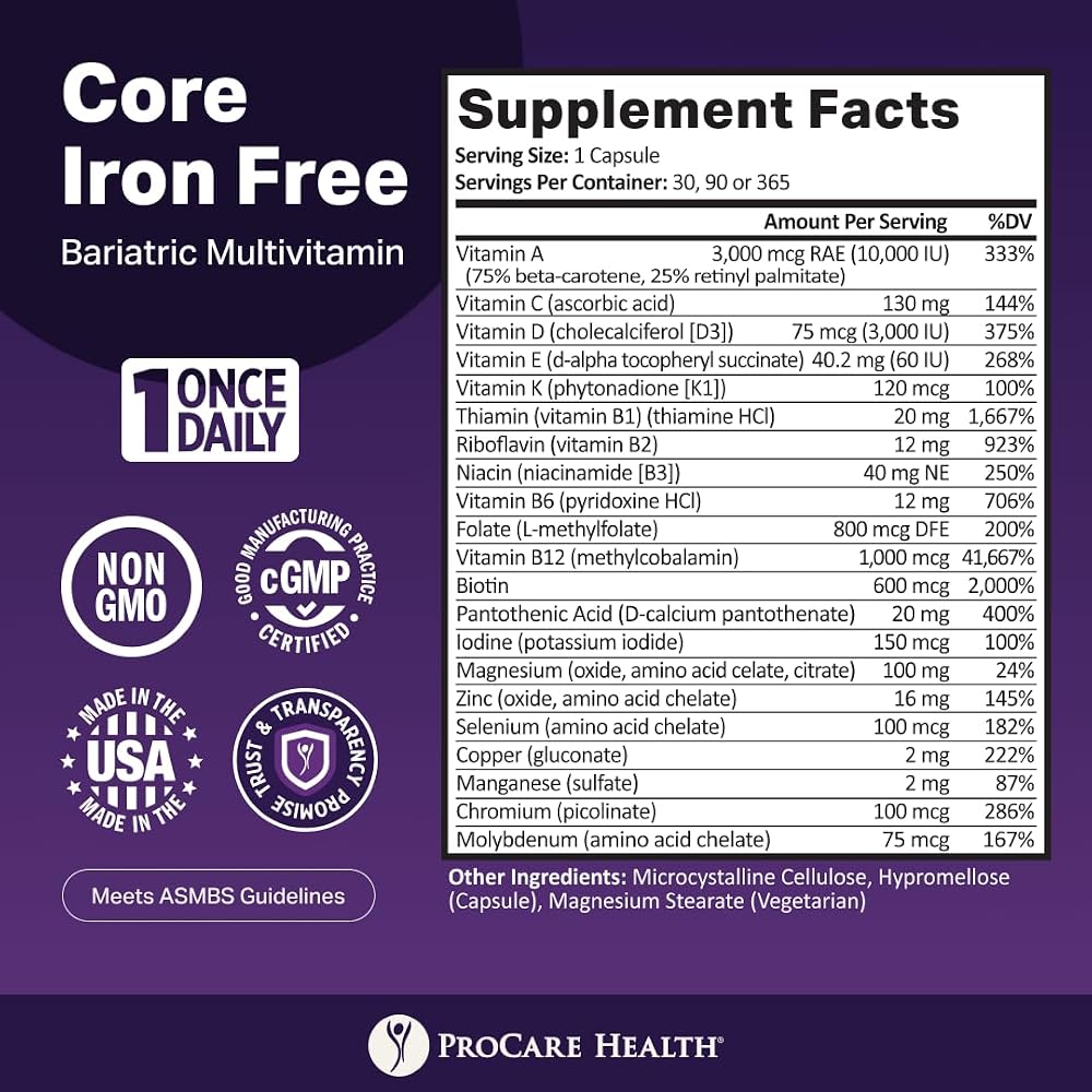 ProCare Health Core Iron Free Bariatric Multivitamin - 30 Capsules - image 3