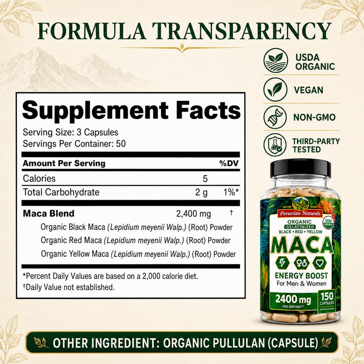 Peruvian Naturals Organic Maca Root Capsules for Energy - image 5