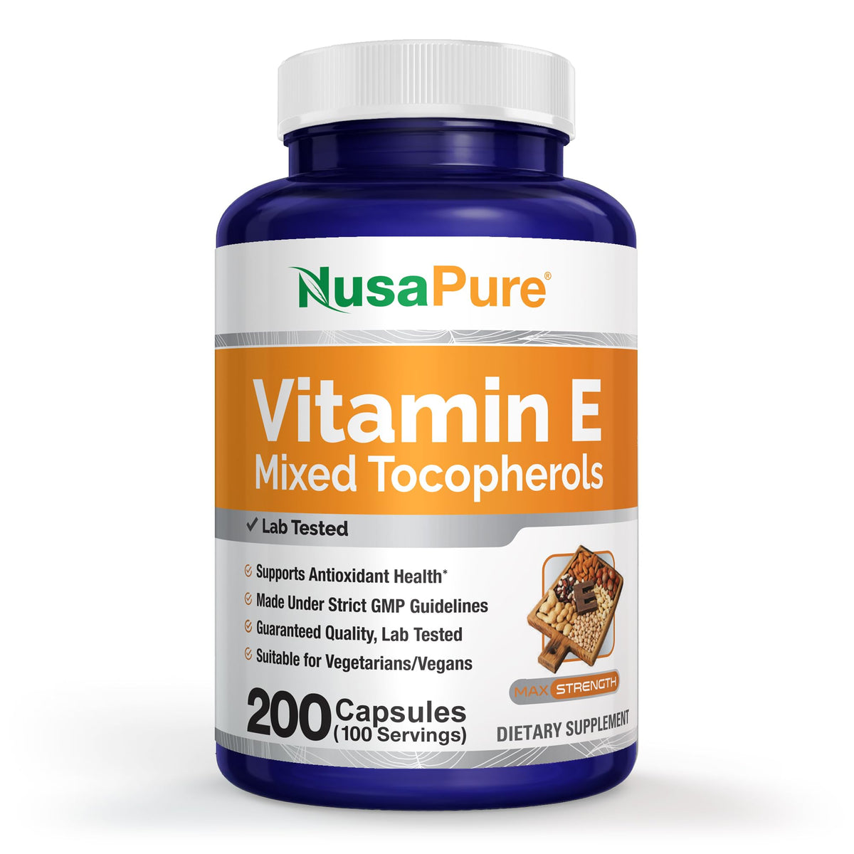 NusaPure Vitamin E Mixed Tocopherols Vegan - 200 Vegetarian Capsules