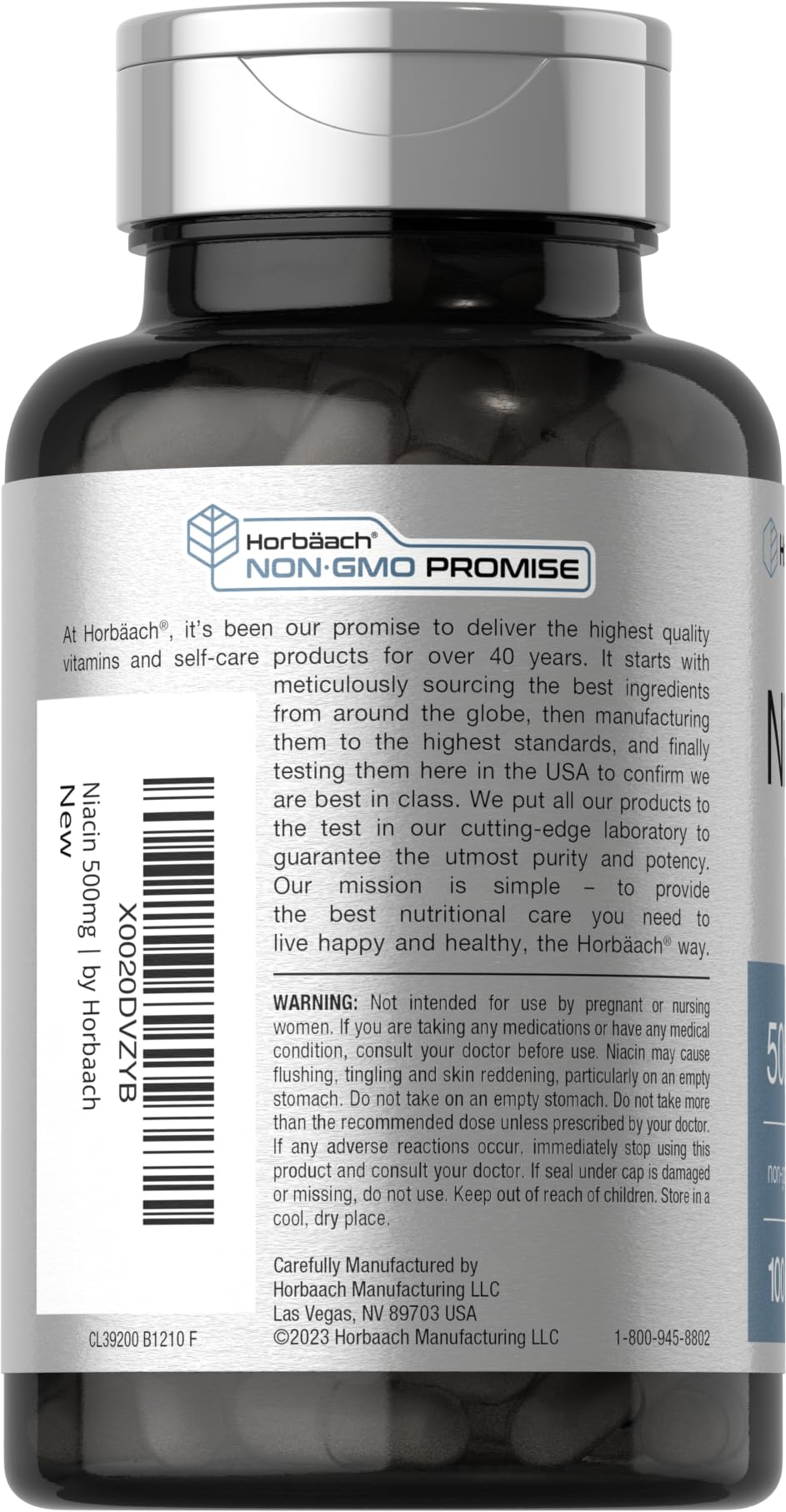 Horbäach Niacin Vitamin B3 500mg - 100 Capsules - image 3