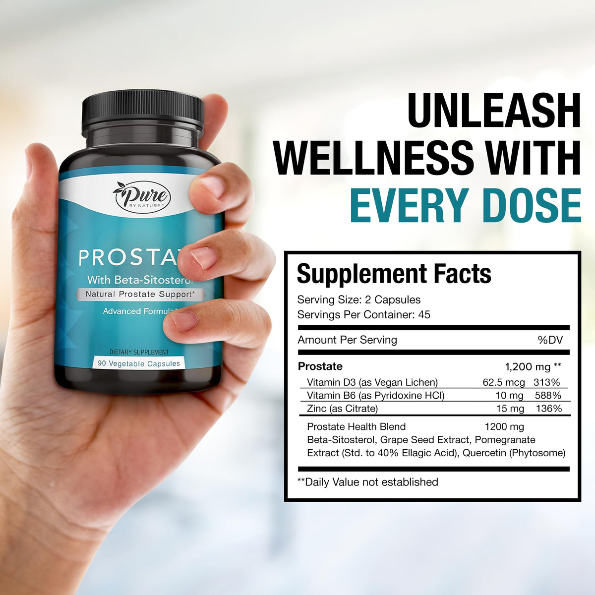 Pure By Nature Prostate Supplement for Men with Beta Sitosterol - 90 Capsules - image 5