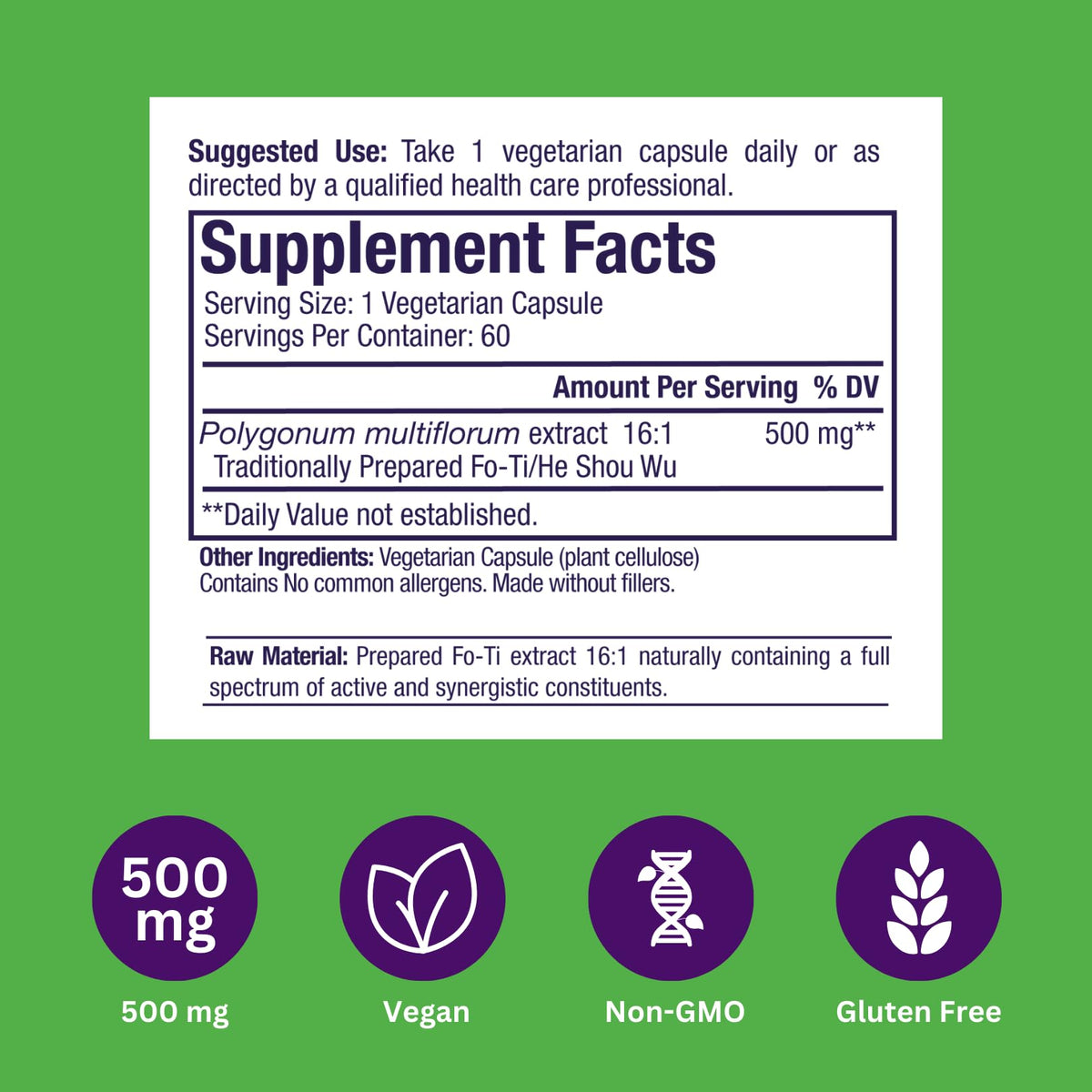 Paradise Herbs Fo-Ti He Shou Wu Root Extract - 60 Vegetarian Capsules - image 6