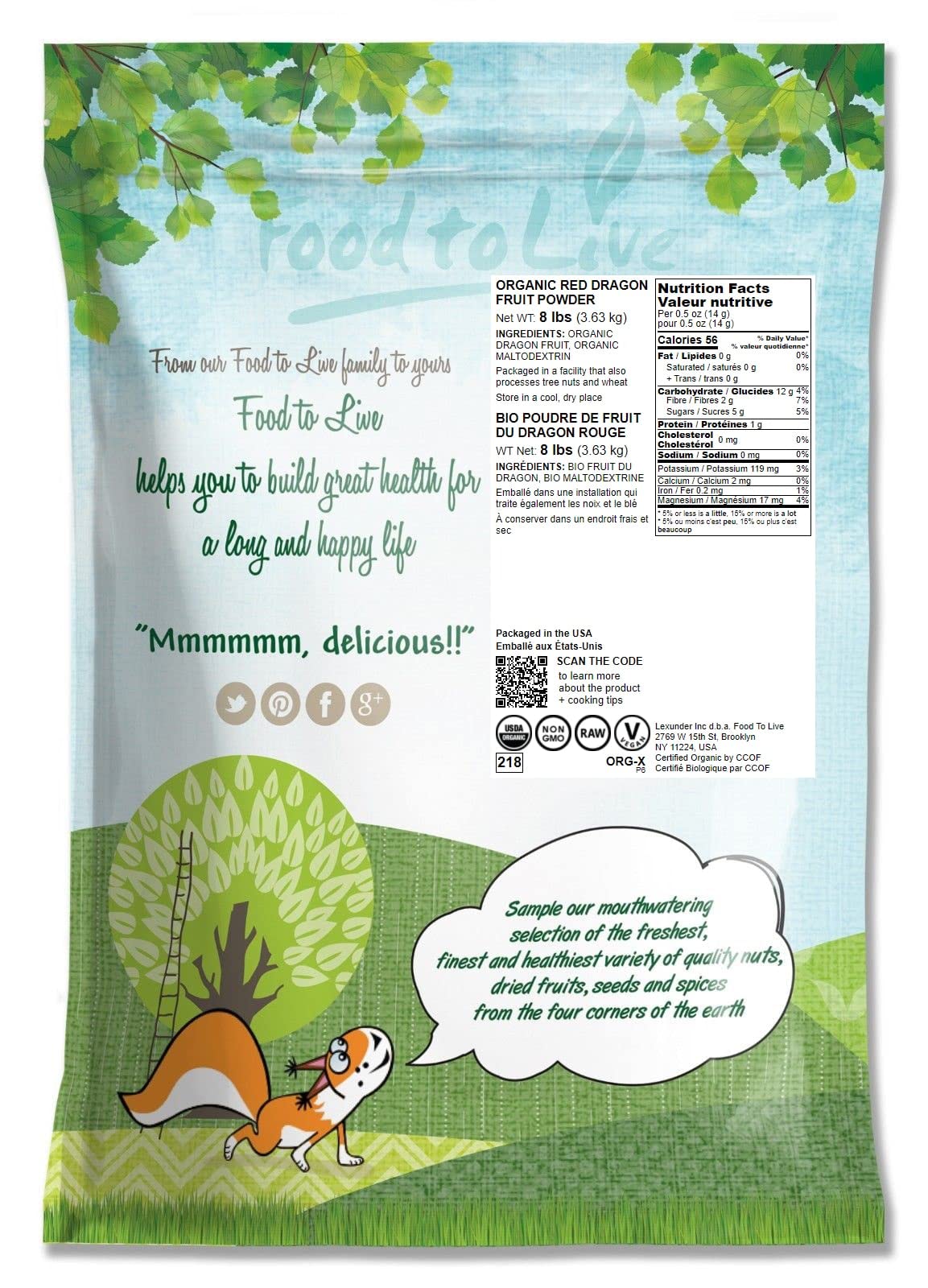 Food to Live Organic Dragon Fruit Powder, X Pounds