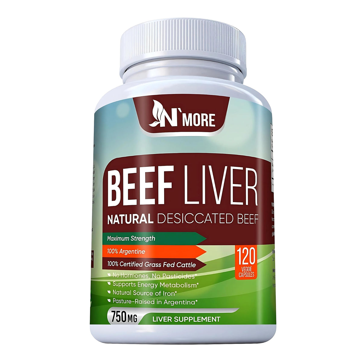 N'More Grassfed Beef Liver Capsules for Energy & Brain Support - 120 Capsules