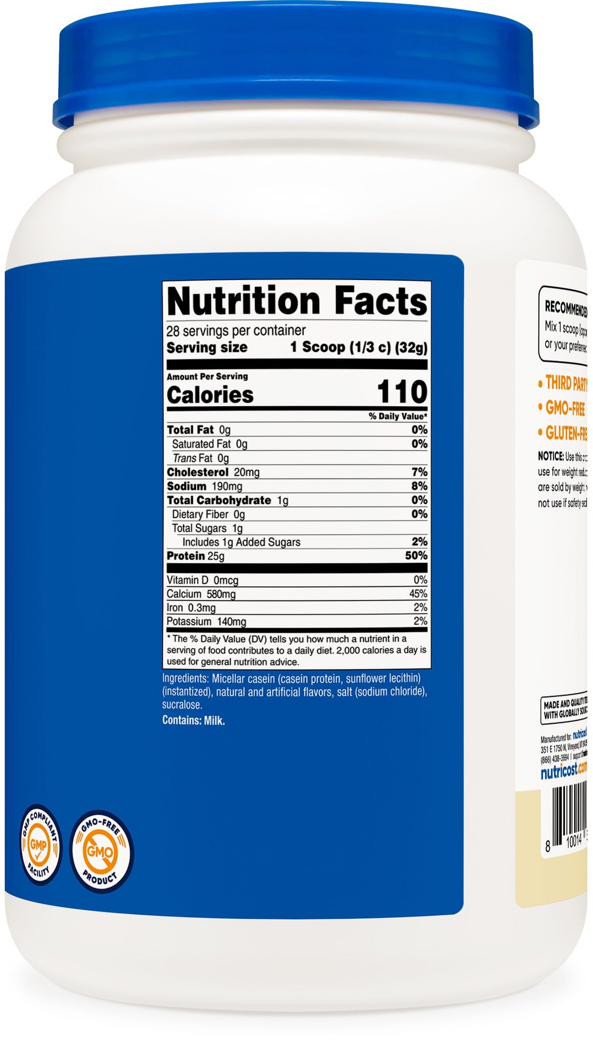 Nutricost Casein Protein Powder - 100% Micellar Casein