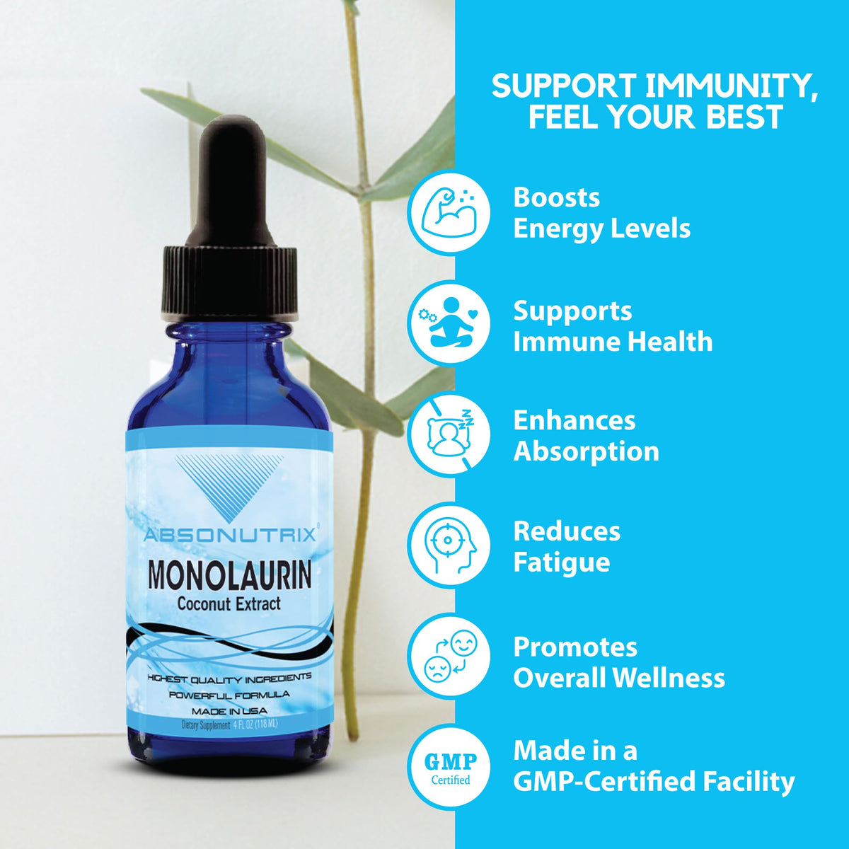 Absonutrix Monolaurin Liquid Extract 830 mg - 4 Fl Oz - image 3