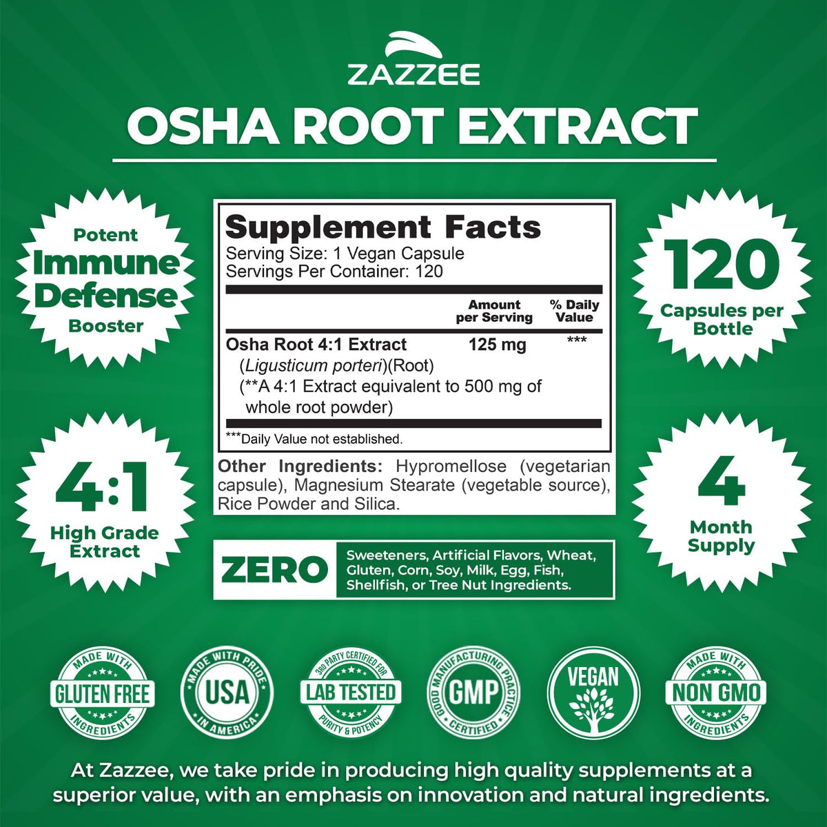 Zazzee Extra Strength OSHA Root 4:1 Extract - 120 Capsules - image 2