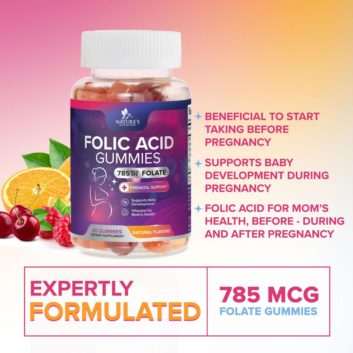 Nature's Nutrition Folic Acid Gummies - Essential Prenatal Vitamins