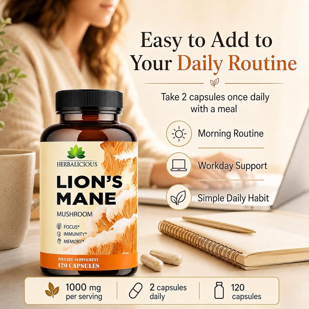 HERBALICIOUS Lion's Mane Supplement Capsules for Memory & Focus - 120 Capsules - image 3