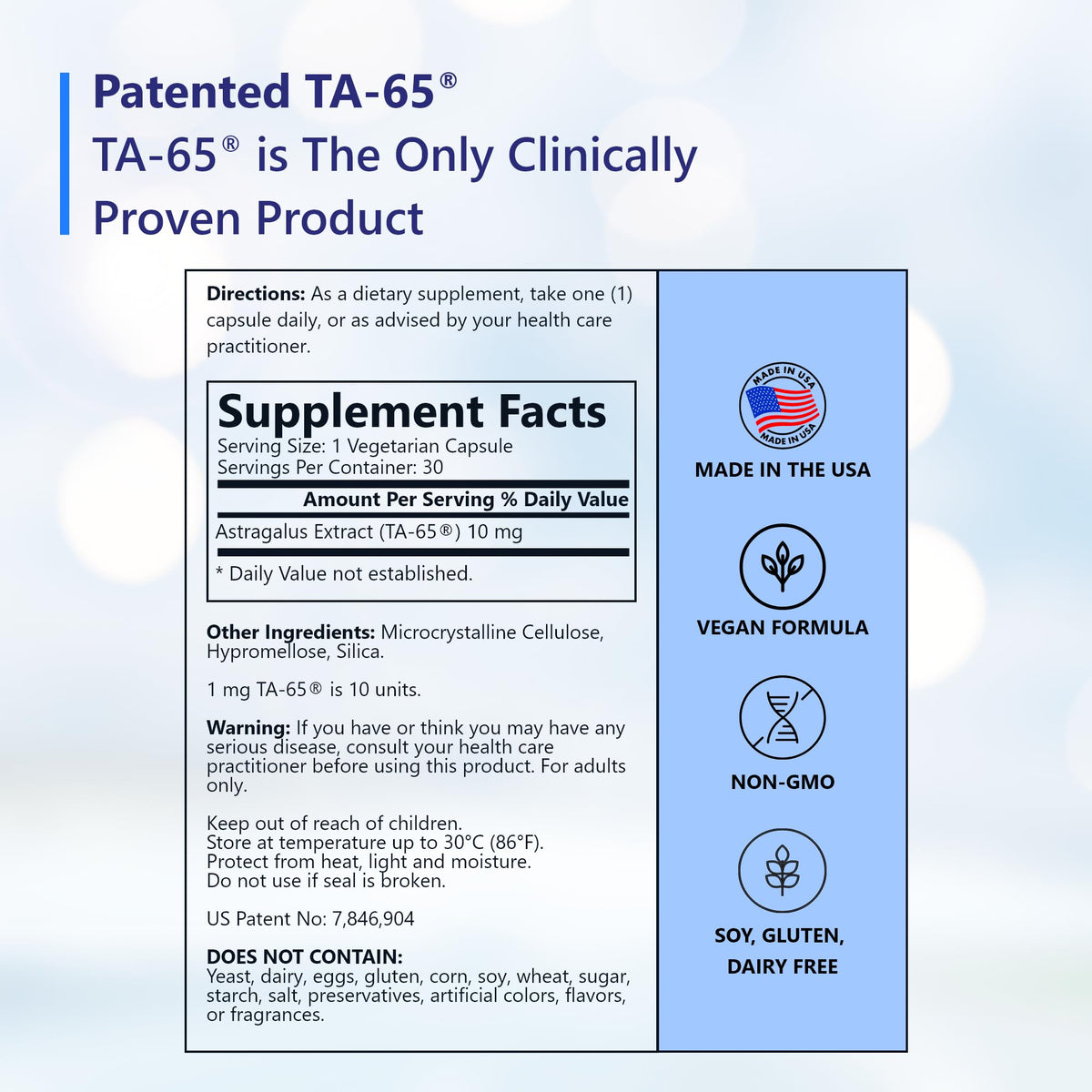 T.A. Sciences Telomerase Activation Supplement - 250 Units TA 65 MD