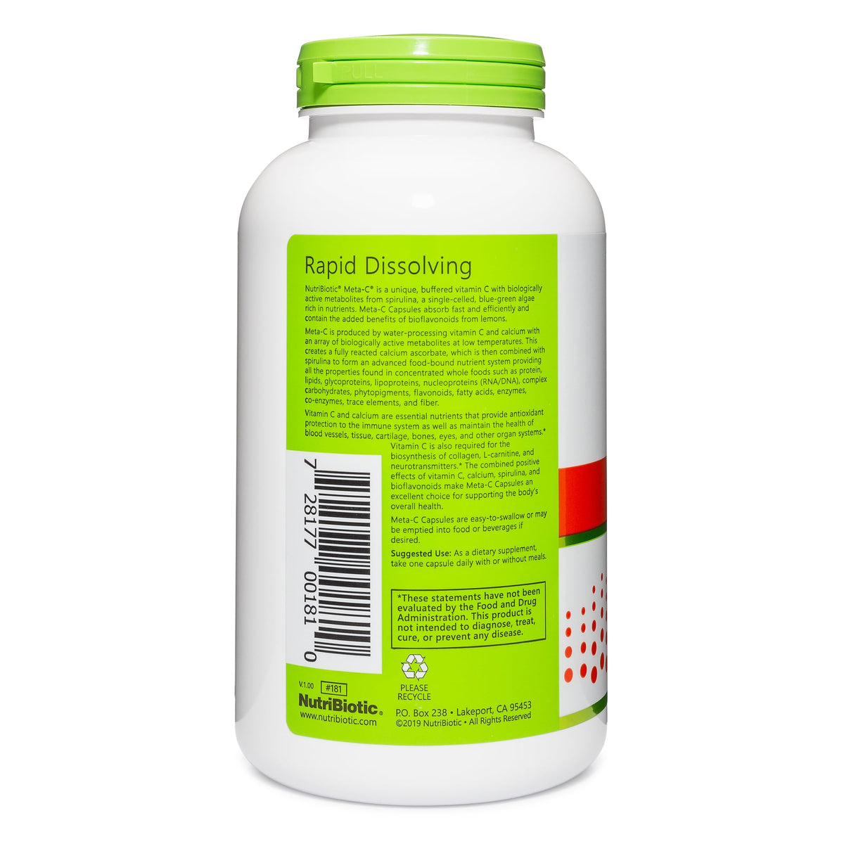 NutriBiotic Meta-C Vitamin C 500 mg Spirulina-Bound - 250 Capsules - image 2