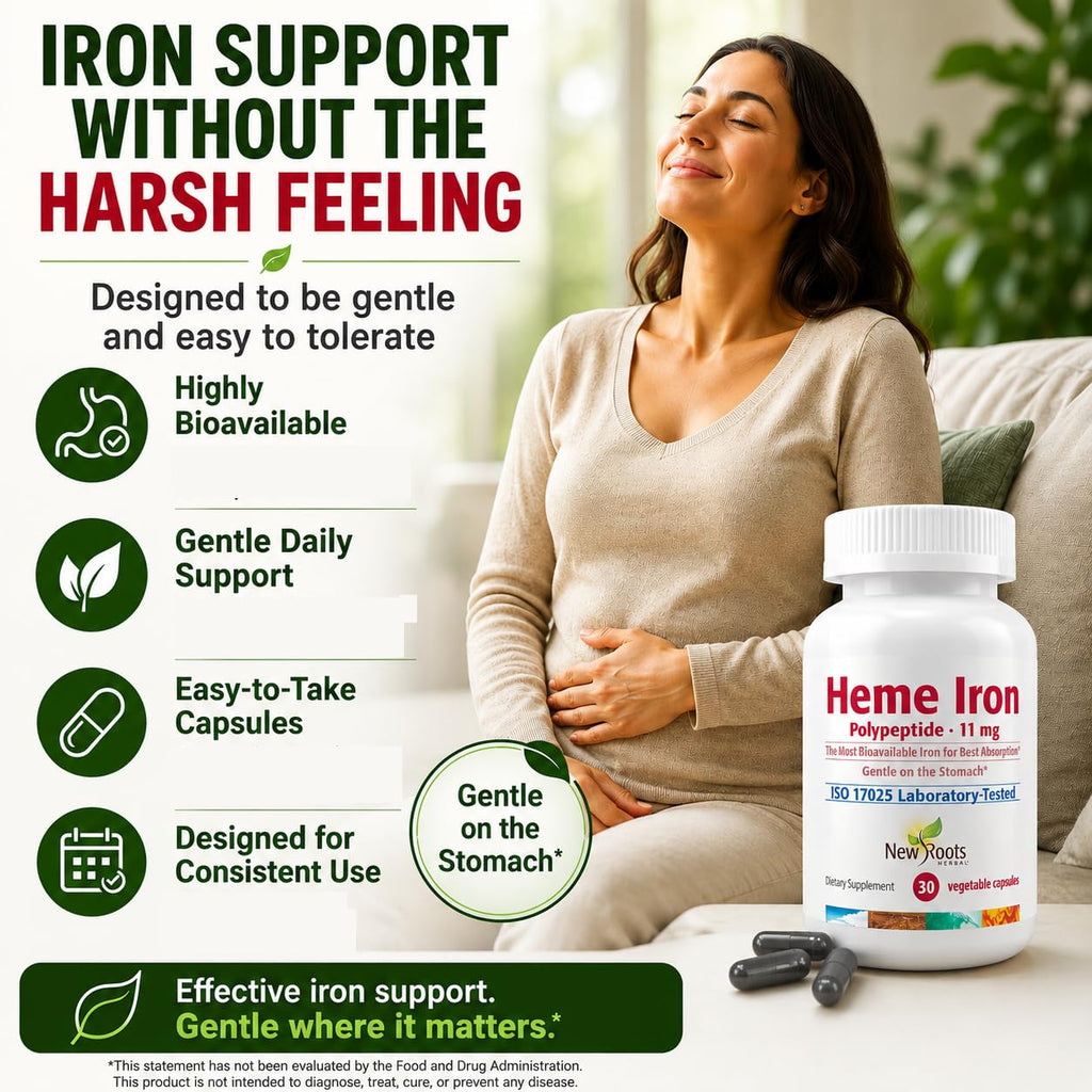 NEW ROOTS HERBAL Heme Iron 11 mg with Vitamin C & B12 - 30 Vegetable Capsules - image 4