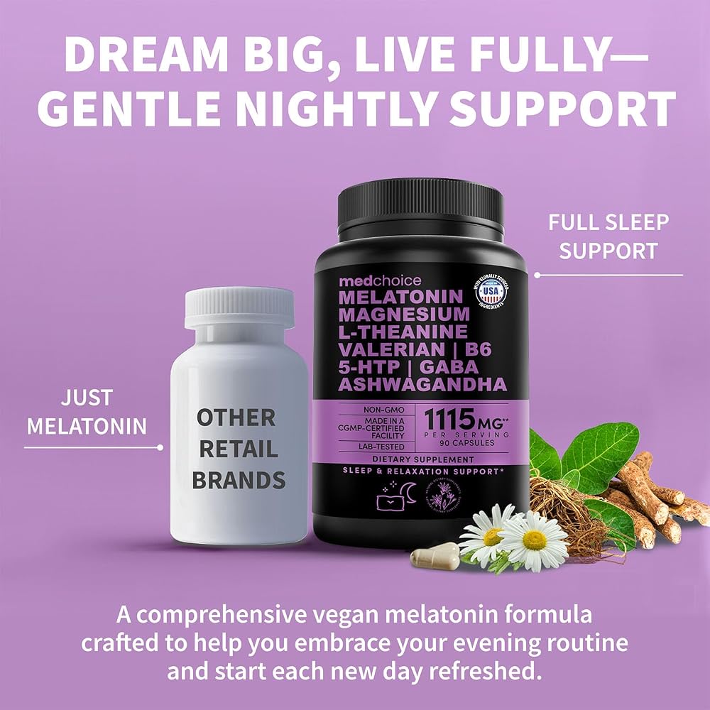 MEDCHOICE 12-in-1 Melatonin 5mg Sleep Capsules with Magnesium, 90ct - image 5