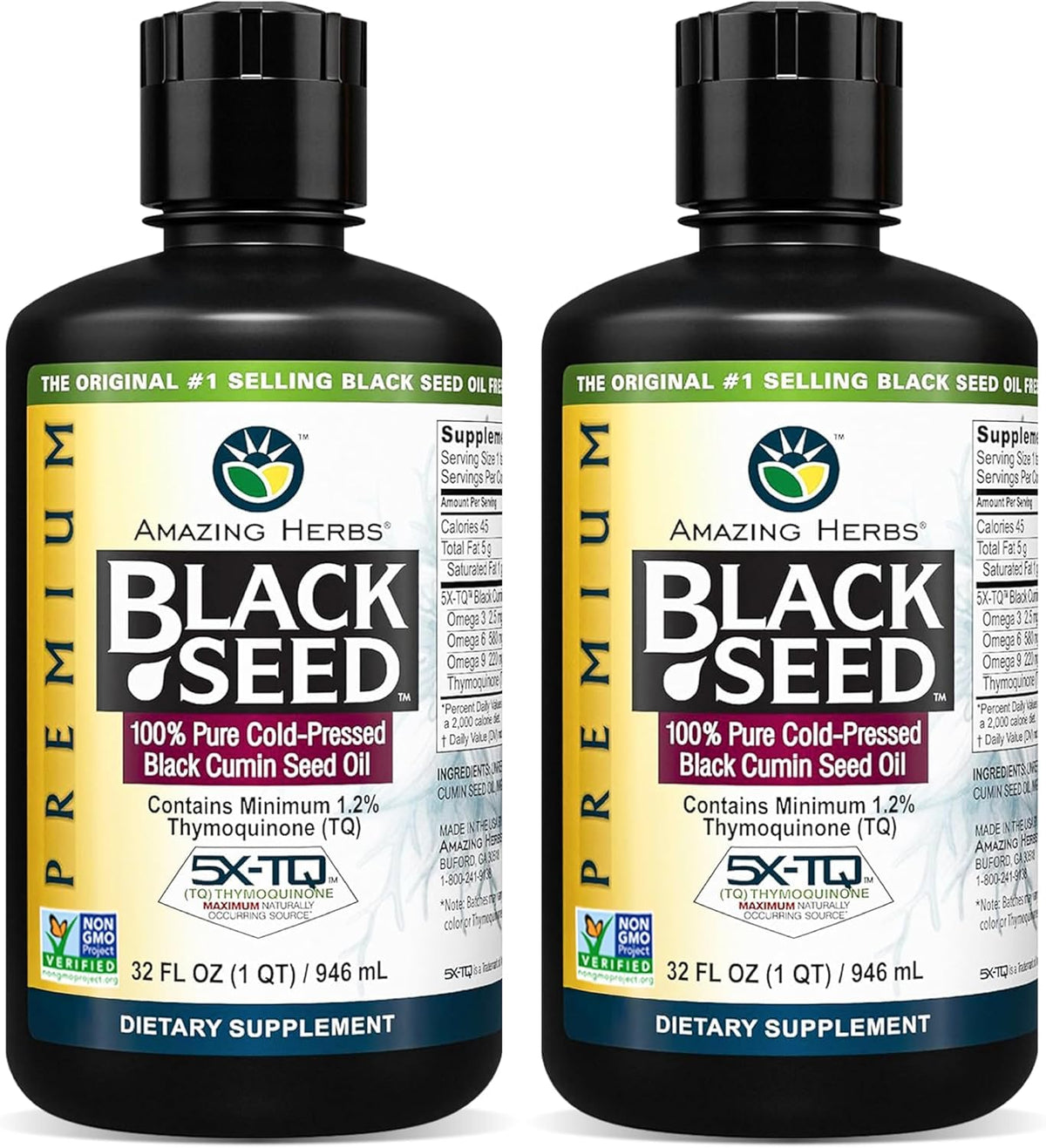 Amazing Herbs Premium Black Seed Oil - 32 Fl Oz (Pack of 2)