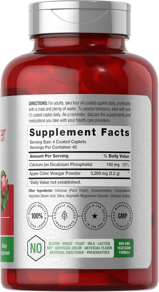 Horbäach Apple Cider Vinegar Caplets 3200mg - 180 Pills - image 2