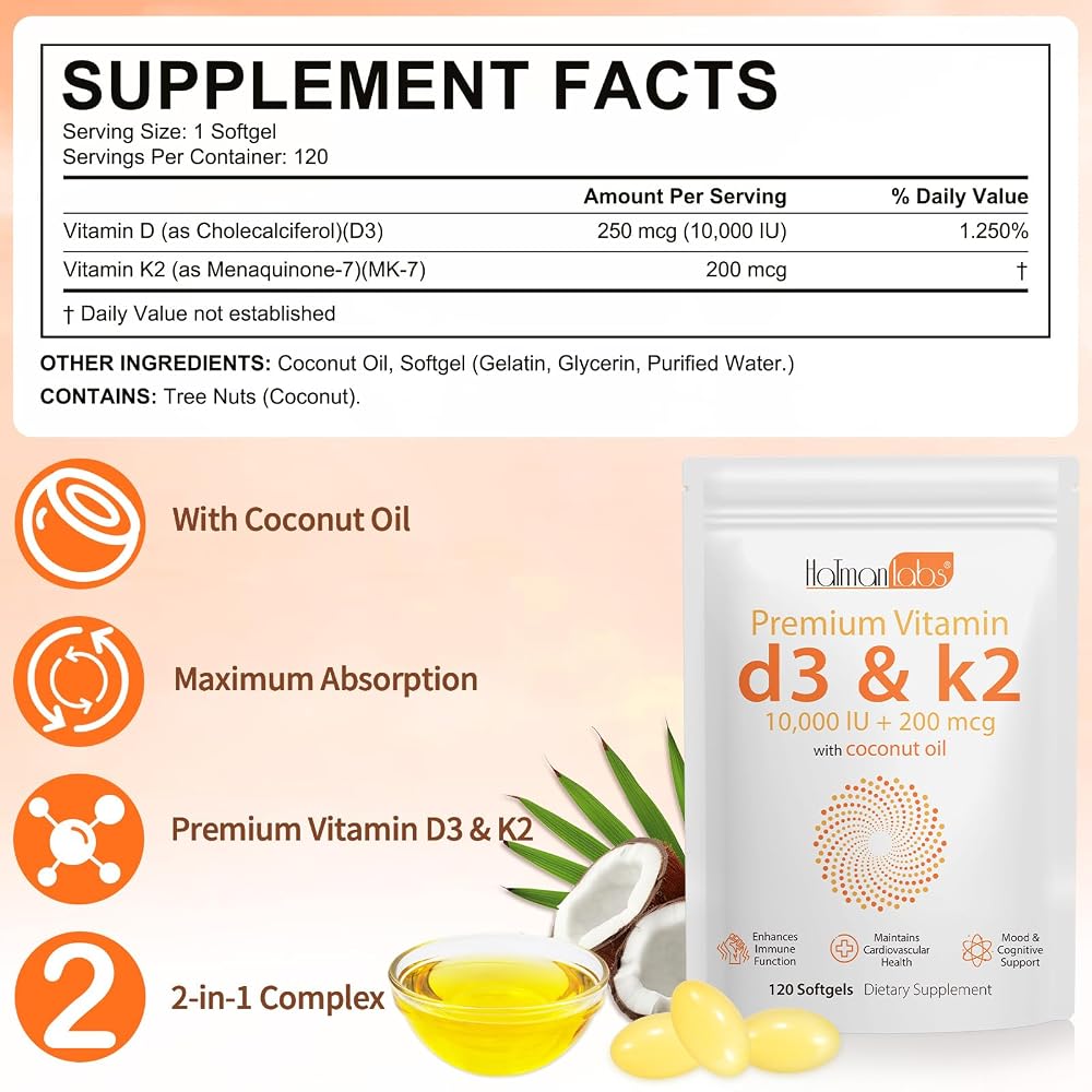 MXCZBSM Vitamin D3 K2 Supplement Softgel