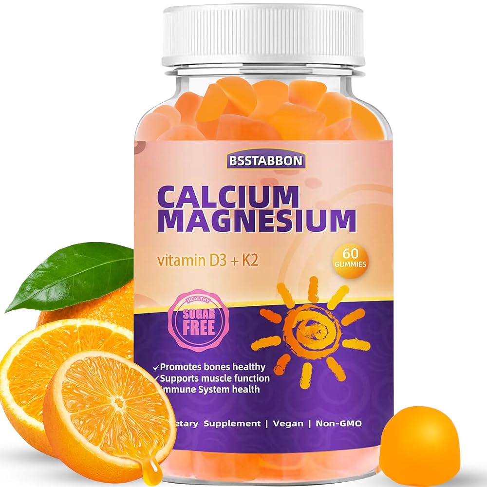 BSSTABBON Calcium Magnesium Gummies with Zinc Vitamin D3 K2 - 60 Gummies