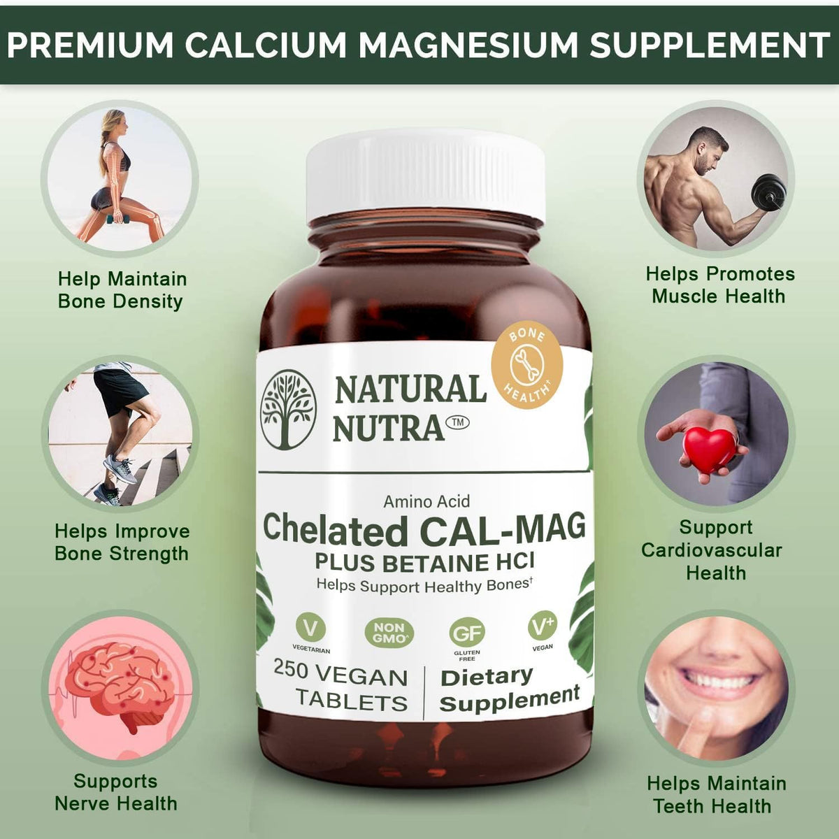 Natural Nutra Calcium Magnesium Supplement Plus Betaine HCL