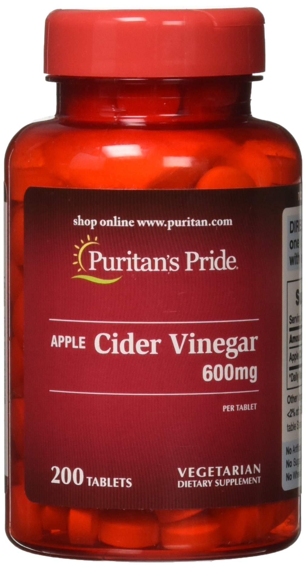 Puritan's Pride Apple Cider Vinegar 600mg - 200 Tablets