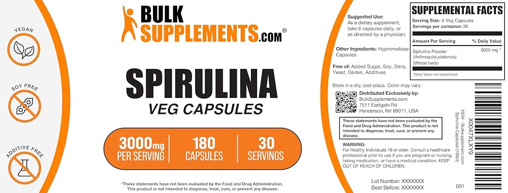 BulkSupplements Spirulina 3000mg Capsules - 180 Count - image 6