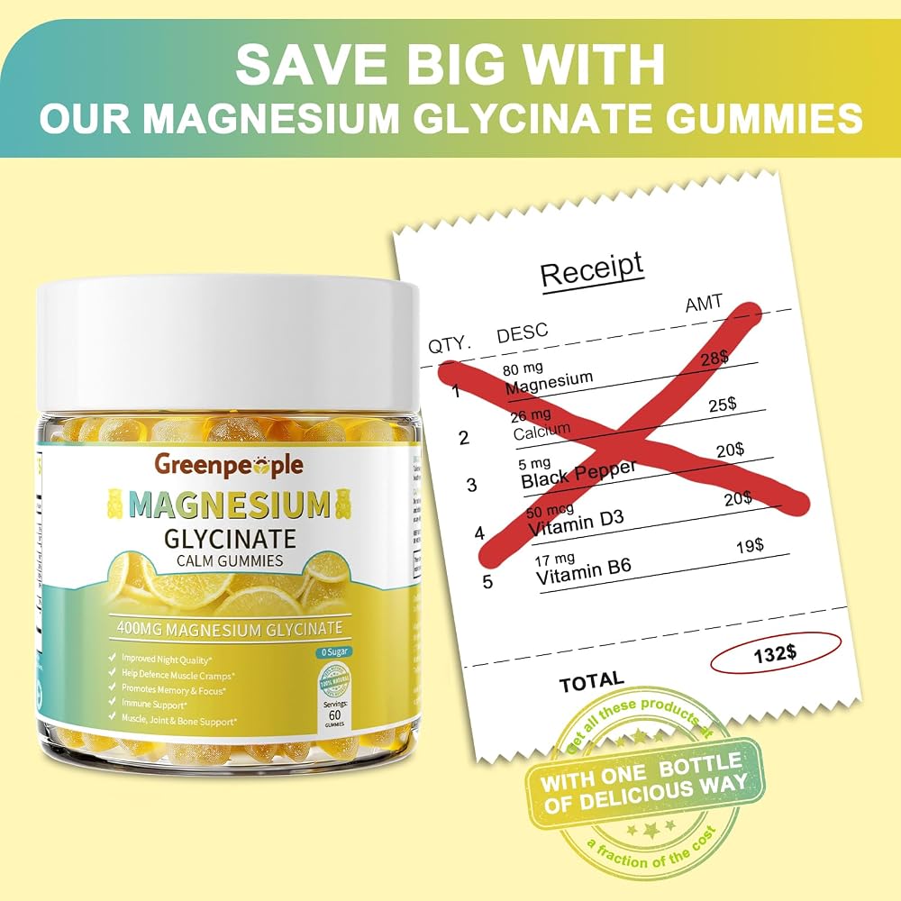 GREENPEOPLE Magnesium Glycinate Gummies 400mg Lemon - 120 Count - image 6