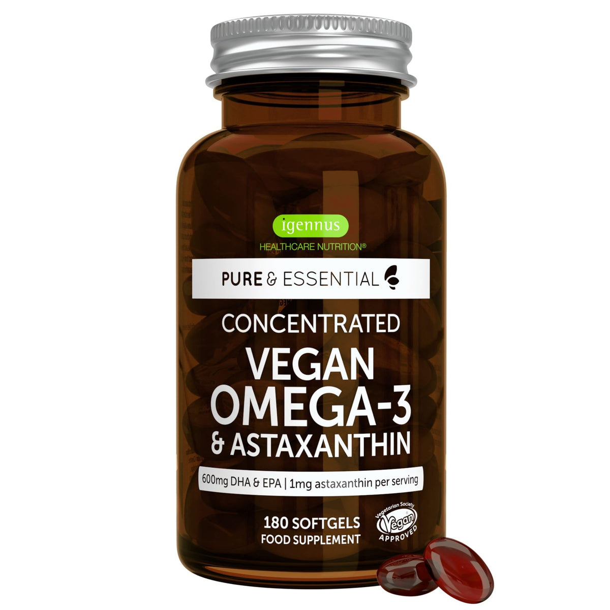 Igennus Vegan Omega 3 Algae Oil EPA DHA 600mg - 180 Softgels