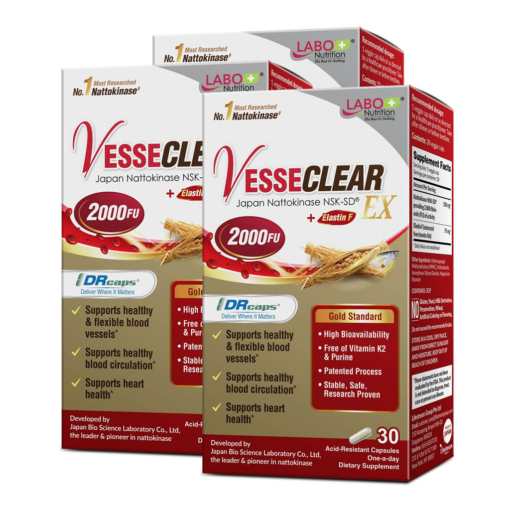 LABO Nutrition VesseCLEAR EX Nattokinase NSK-SD & Elastin F - 90 Capsules
