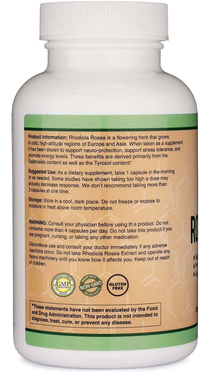 Double Wood Supplements Rhodiola Rosea Root Extract 500mg - 120 Capsules - image 7