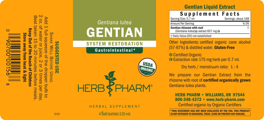 Herb Pharm Certified Organic Gentian Extract for Digestive Support