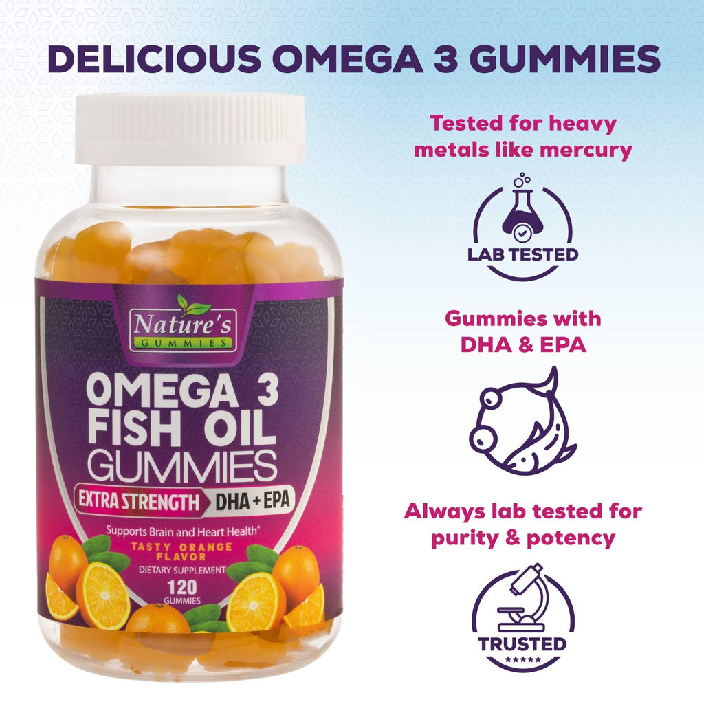 Nature's Nutrition Omega 3 Fish Oil Gummies - Extra Strength Omega-3