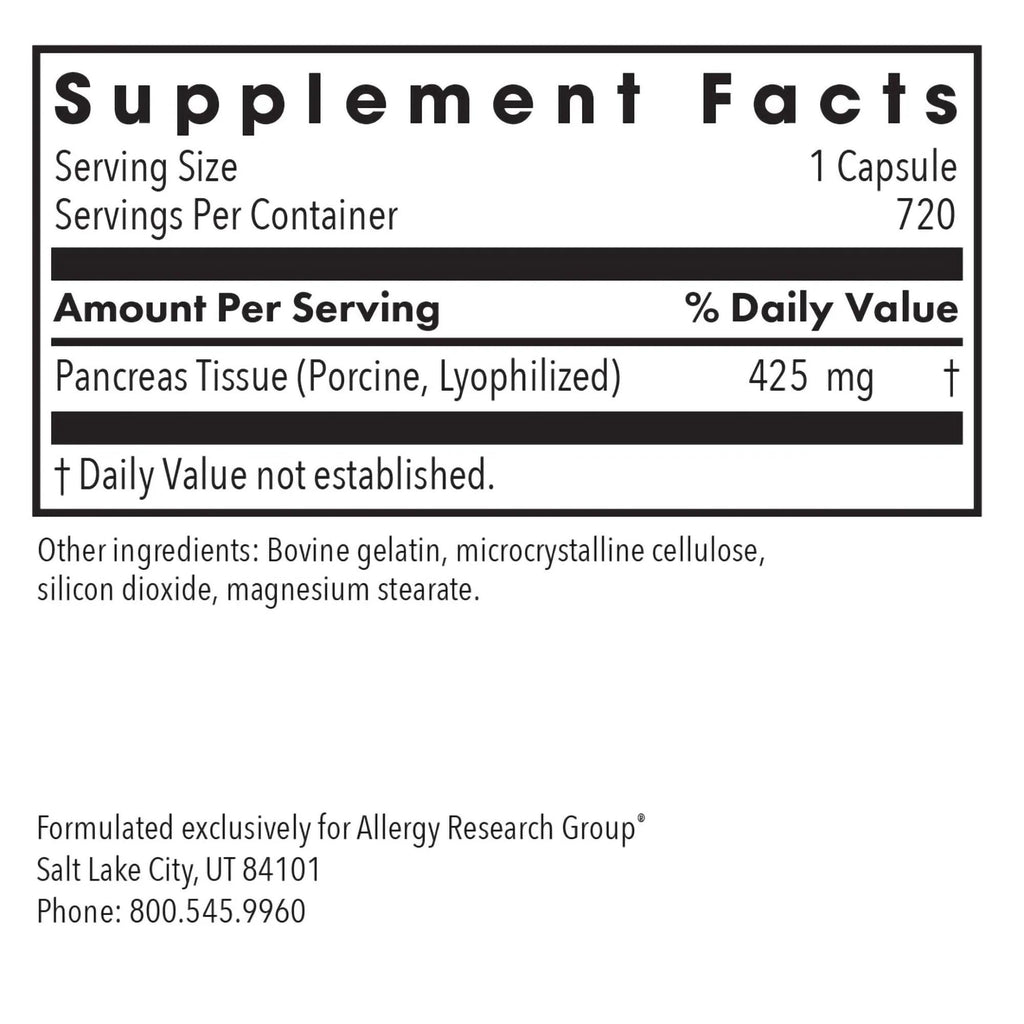 Allergy Research Group Pancreas Natural Glandular 425 mg - 720 Capsules - image 2