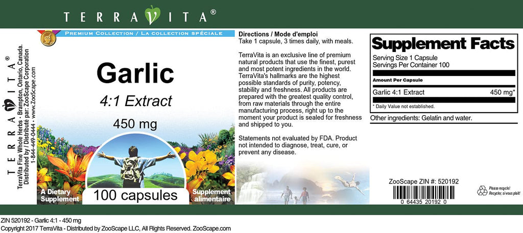 Terravita Garlic 4:1 Extract 450 mg - 300 Capsules - image 2