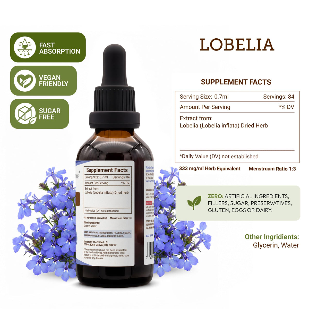 Secrets of the Tribe Lobelia Tincture Alcohol-Free Liquid Extract