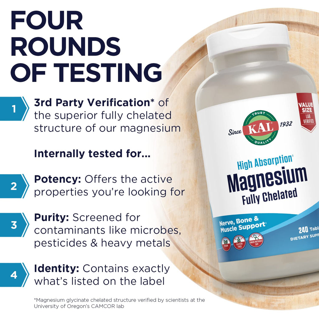 KAL Magnesium Glycinate Tablets, High Absorption - 240 Tablets - image 5