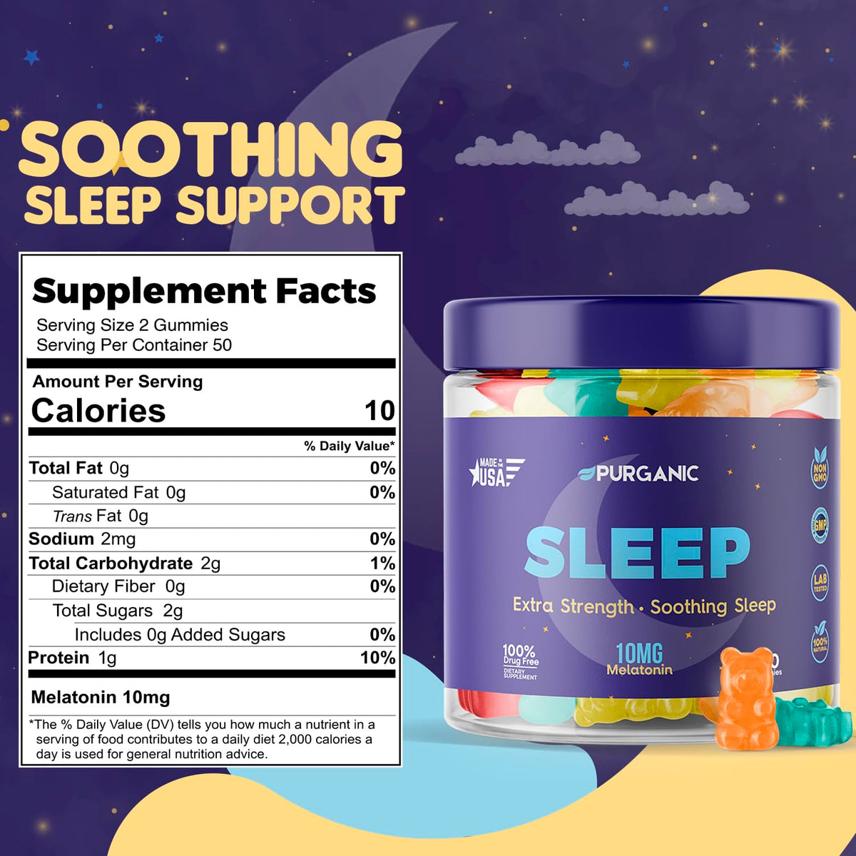 Purganic Melatonin Gummies for Sleep - 100 Count - image 2