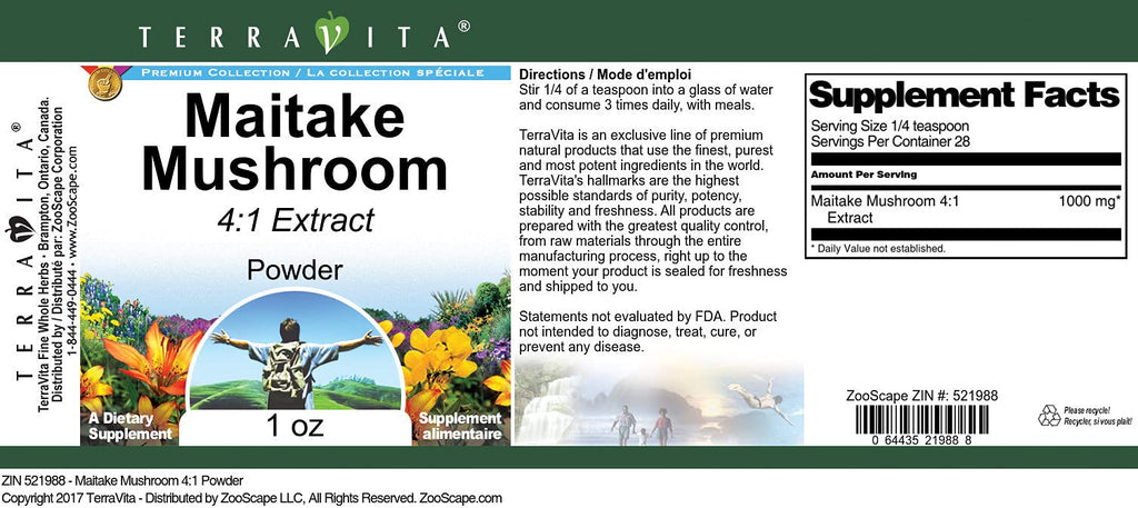 Terravita Maitake Mushroom 4:1 Powder - 1 oz - image 2