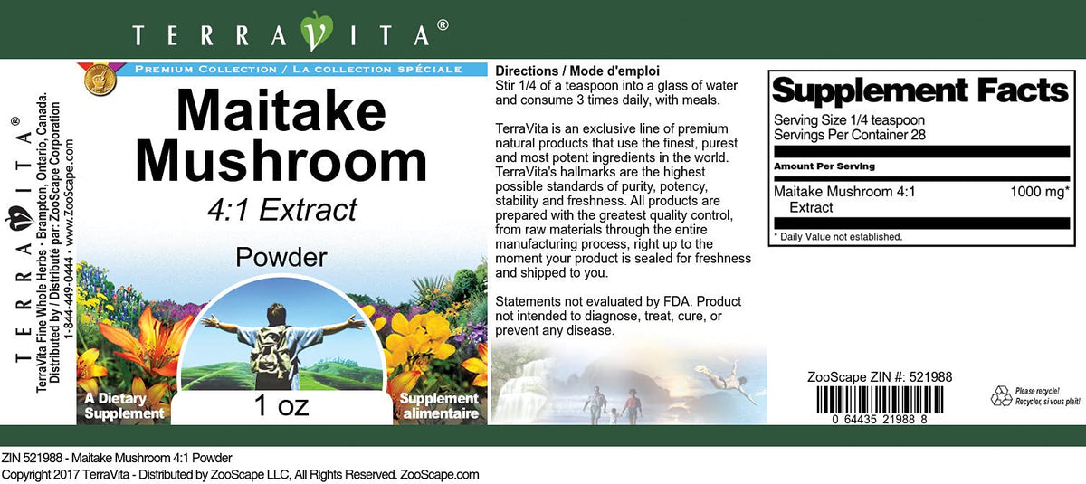Terravita Maitake Mushroom 4:1 Powder - 1 oz - image 2