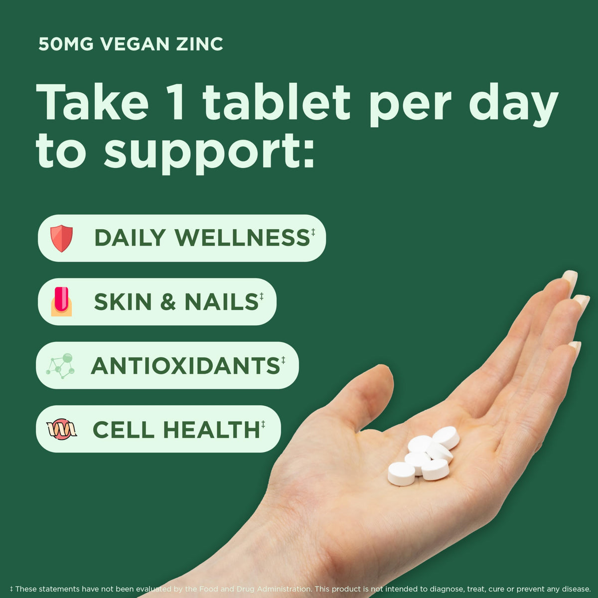 Yuve Naturals Vegan Zinc 50 mg - 100 Tablets - image 2