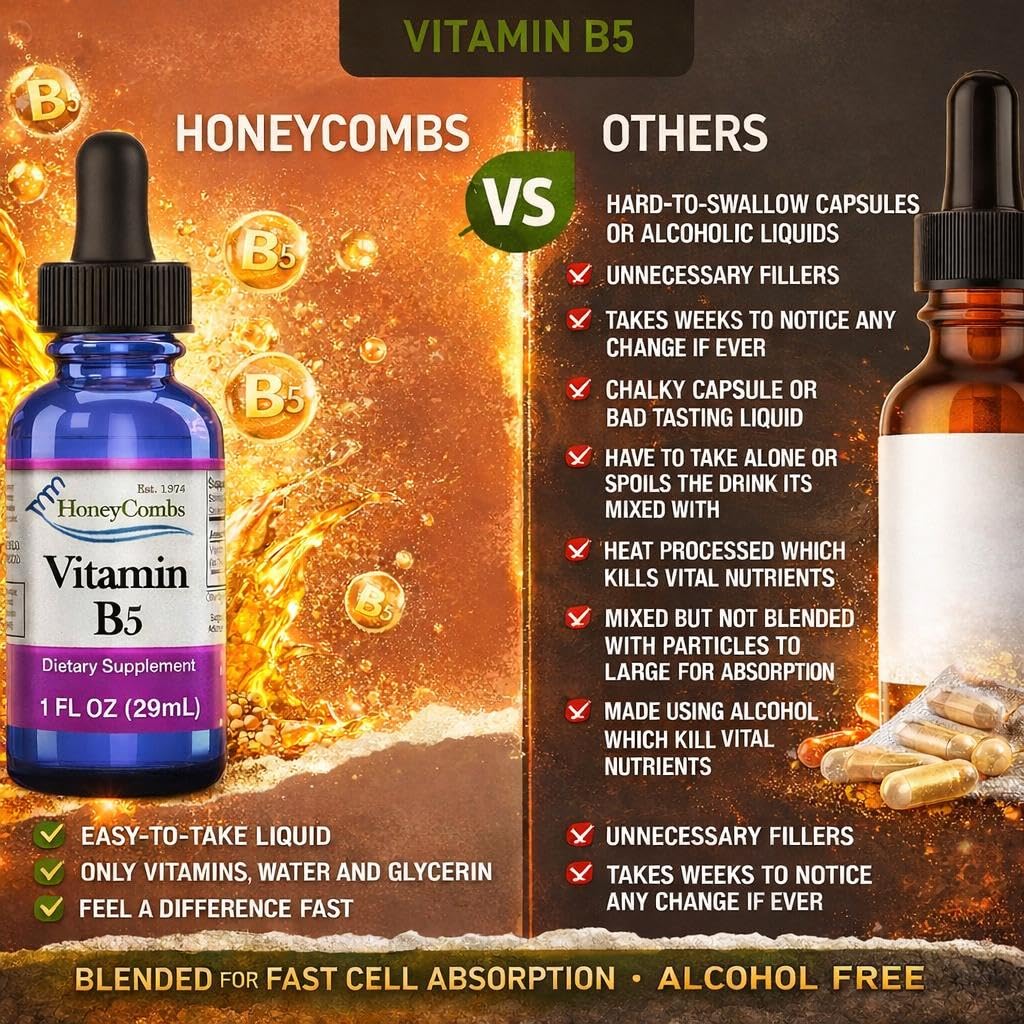 HoneyCombs Vitamin B5 Liquid Drops Pantothenic Acid - 1 Fl Oz - image 7