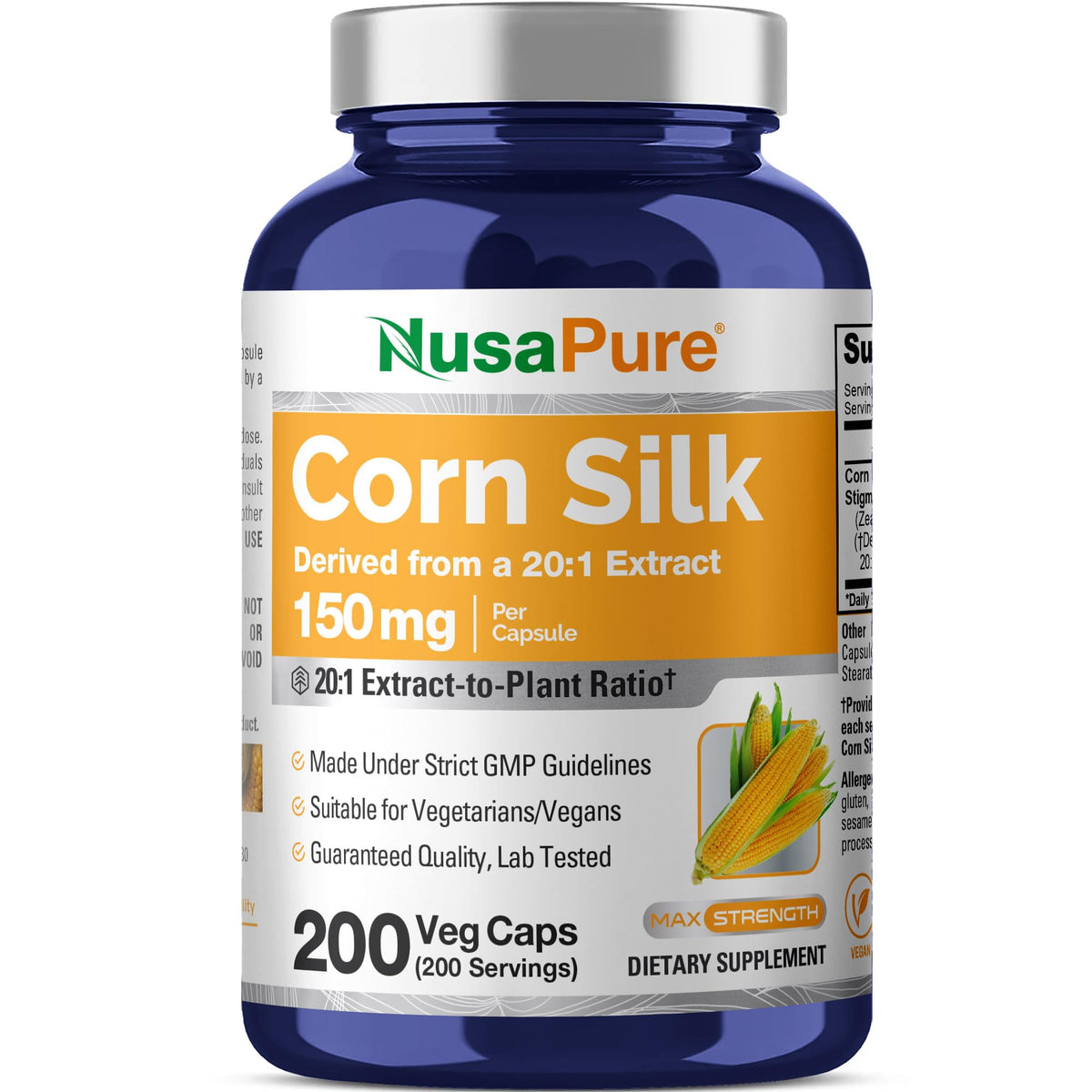 NusaPure Corn Silk 150mg Vegan - 200 Vegetarian Capsules