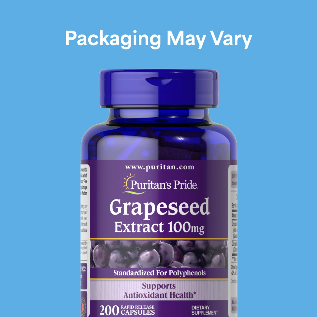 Puritan's Pride Grapeseed Extract 100mg - 200 Capsules - image 2