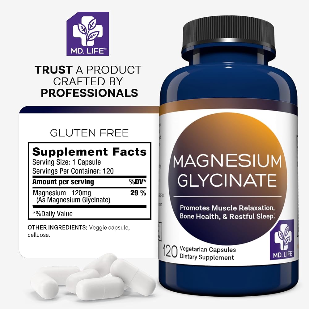 MD.LIFE Magnesium Glycinate Supplement - 120 Capsules - image 6